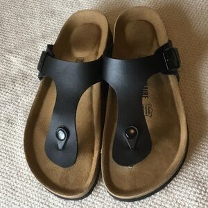 Black Cushionaire Thong Sandals with Buckle